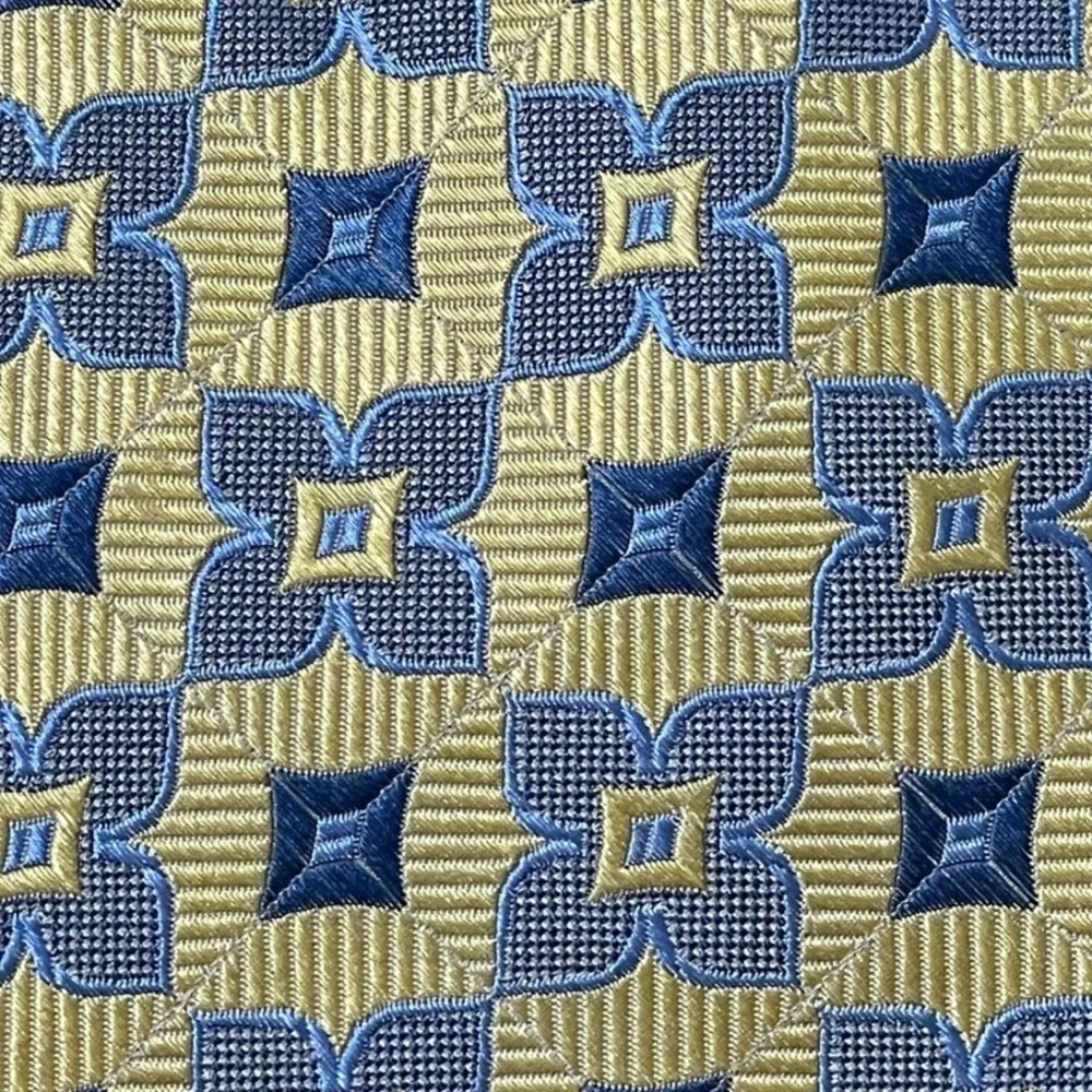 Paul Fredrick Silk Tie Mens OS Gold‎ Blue Classic Wedding Geometric 60x3.25